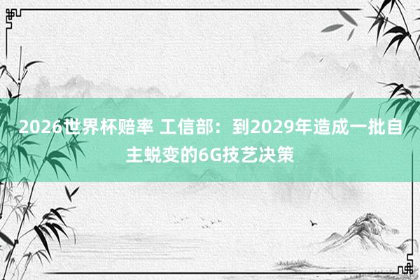 2026世界杯赔率 工信部：到2029年造成一批自主蜕变的6G技艺决策