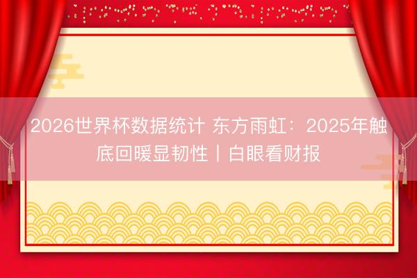 2026世界杯数据统计 东方雨虹:2025年触底回暖显韧性丨白眼看财报