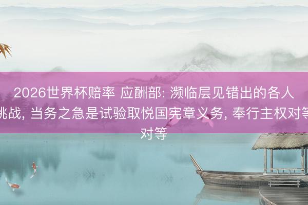 2026世界杯赔率 应酬部: 濒临层见错出的各人挑战， 当务之急是试验取悦国宪章义务， 奉行主权对等